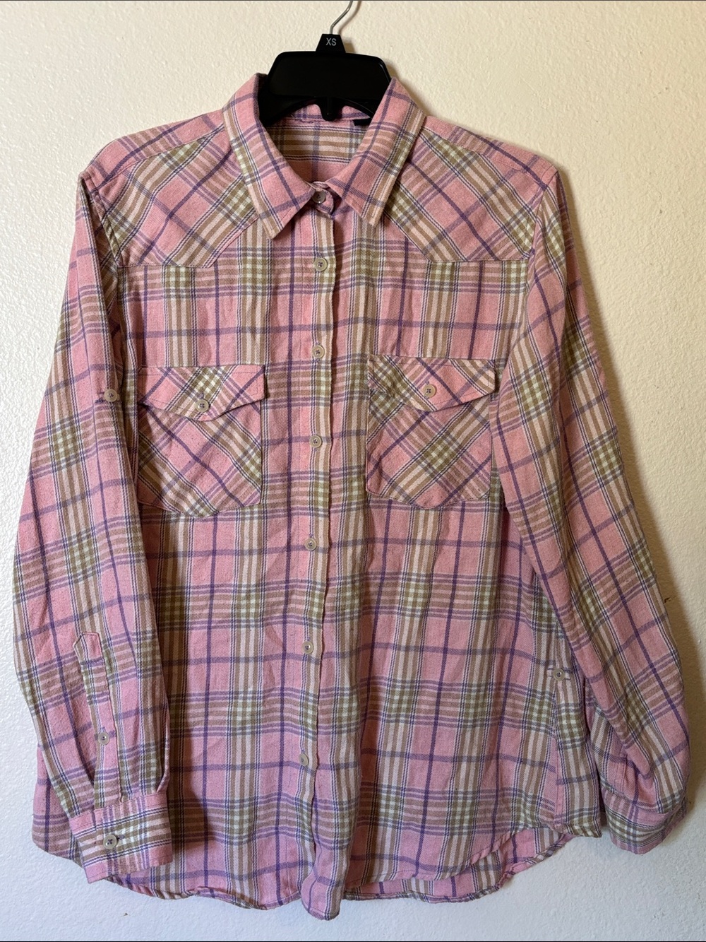 Design in Italy Pink Plaid Western Button Down Shirt  Size M